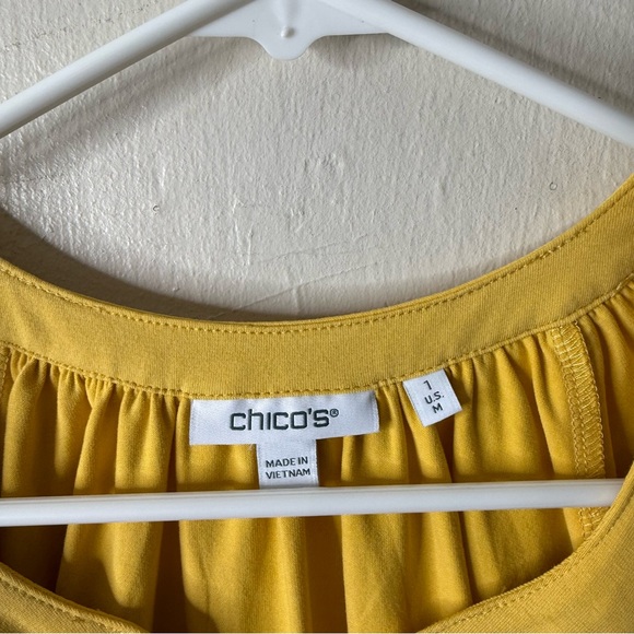Chicos Yellow V-neck Smocked Puff Short Sleeve Blouse 1 - Picture 3 of 6